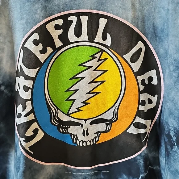 Grateful Dead XLTie-Dye Skull Logo Tee - Black/Blue with Green & Yellow Graphics - Picture 3 of 5